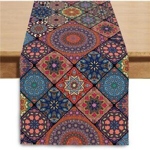 Boho table runner 108 inch long polyester linen dining coffee table decor